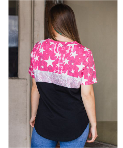 Pink Star and Silver Sequin tee