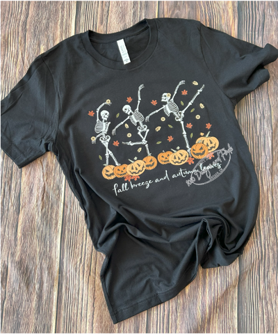 Fall Breeze and Autumn Leaves Skeleton Tee
