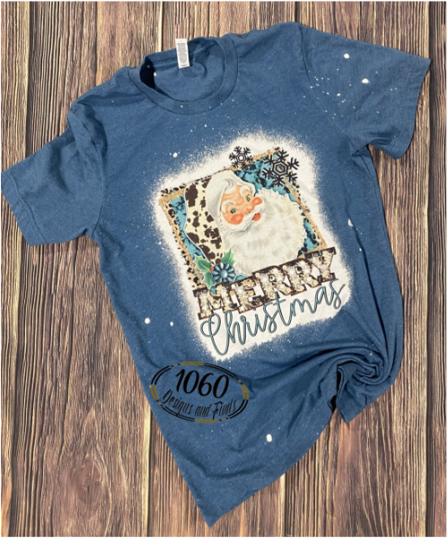 Merry Christmas Western Santa bleached tee