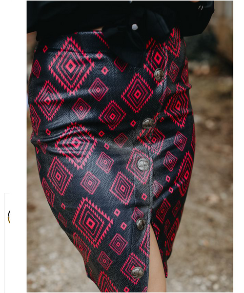 Aztec Pattern Overlap Faux Leather Skirt- Lucky & Blessed