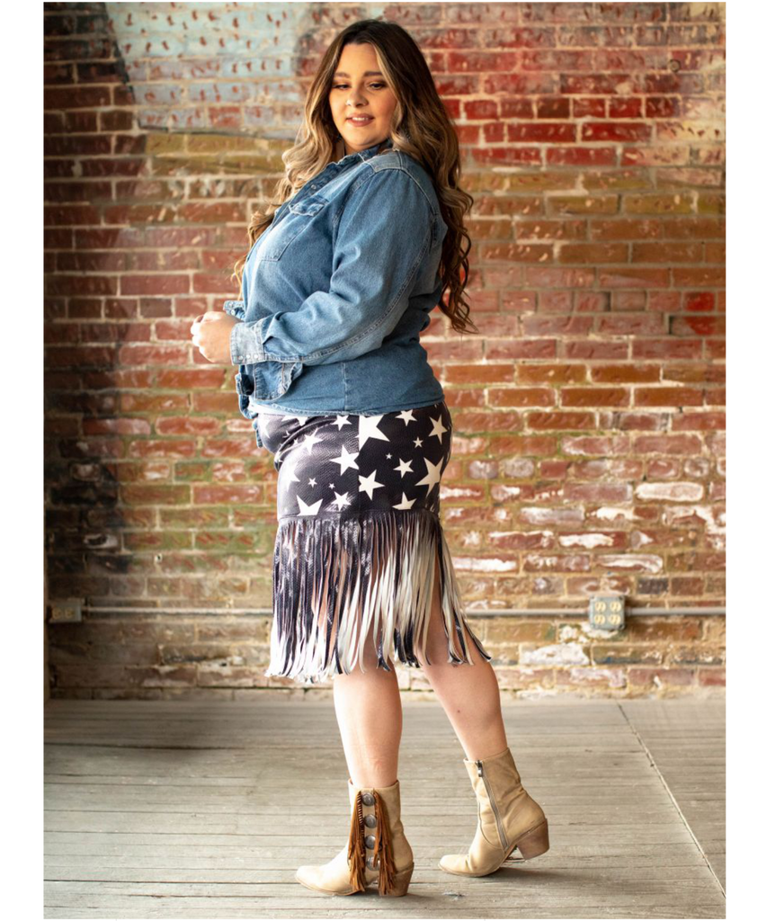 Plus size leather fringe on sale skirt