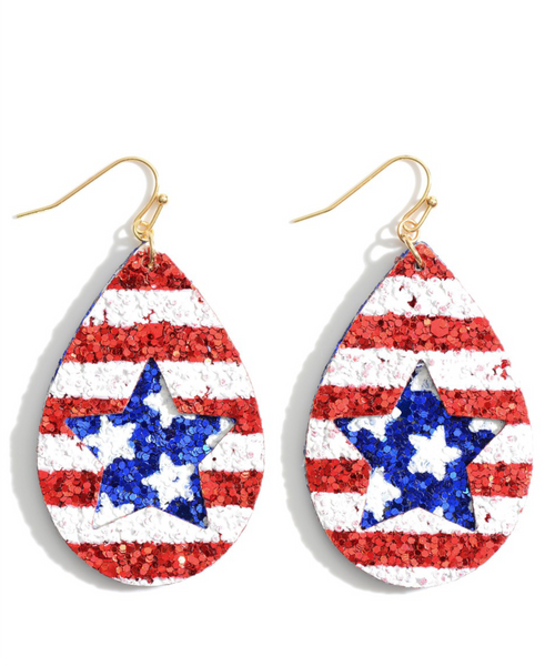 Stars & Stripes Patriotic Themed Glitter Earrings
