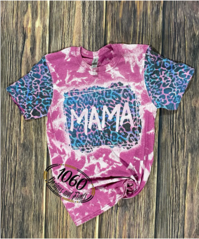 Multicolored Leopard Print Mama Bleached Tee