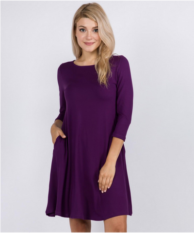 Purple Swing Dress with Pockets