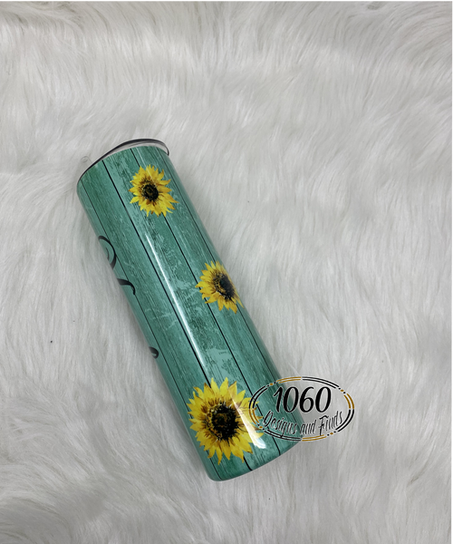 Woodgrain and Sunflower Custom Tumbler