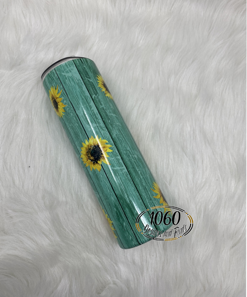 Woodgrain and Sunflower Custom Tumbler